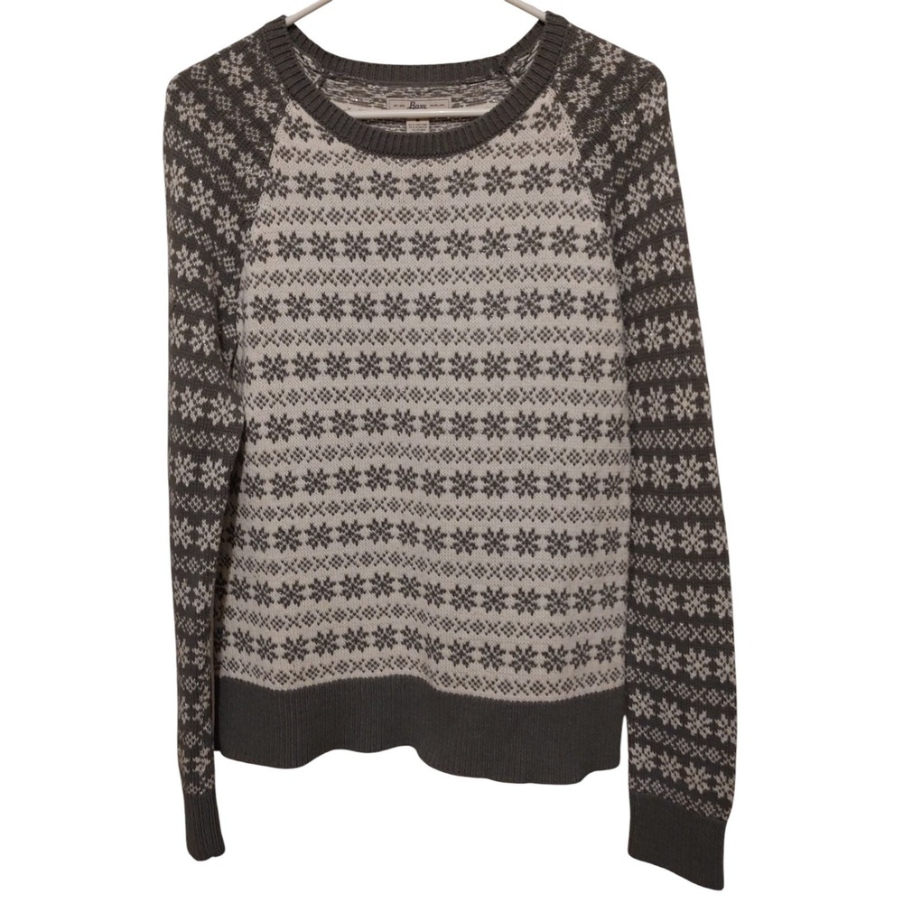 Bass Snowflake Sweater‎ Gray White Womens Size Medium Cotton Blend Made In USA